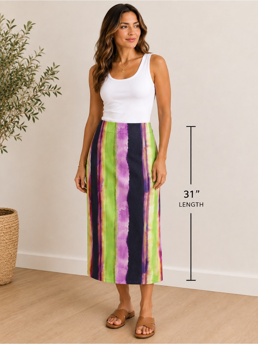 NWT OBEY Midori Slip Skirt Medium Watercolor Stripe Multi 100% Cotton Maxi
